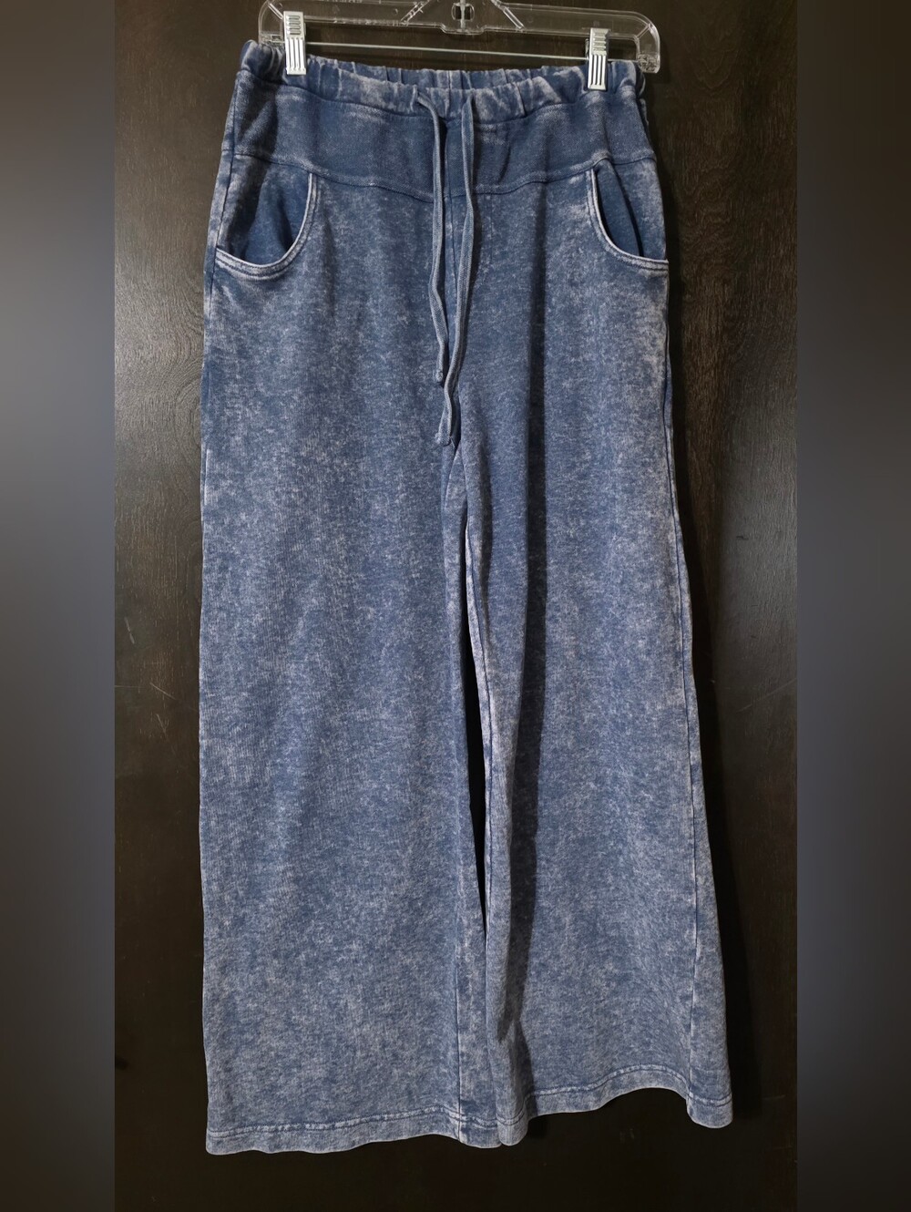 Dropped Waist Relaxed Wide-Leg Drawstring Louge Pants Washed Blue Size S - Picture 5 of 11